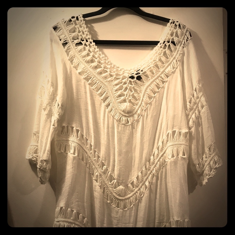 Timing crochet white festival top bohemian